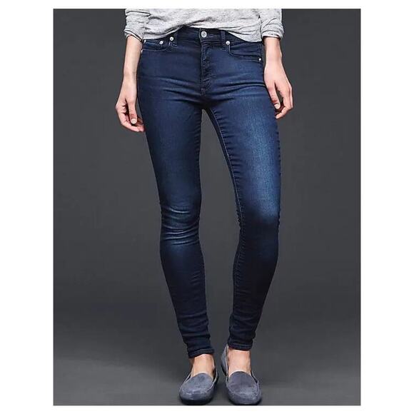Gap 1969 True Skinny High Rise Jeans Dark Wash Blue Womens Size 31R - Picture 1 of 7